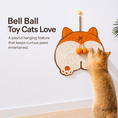 Sisal Cat Scratch Pad – Wall-Mount & Freestanding with Bell Ball