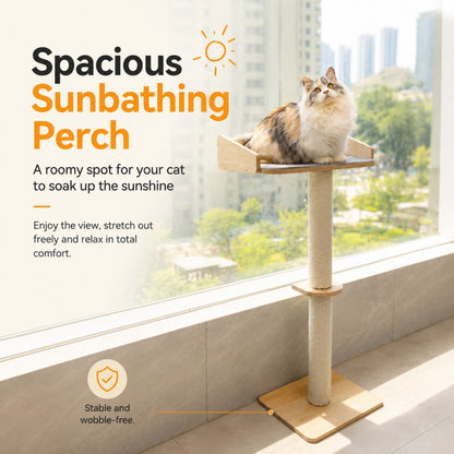 Floor to Ceiling Cat Tree Wooden Climbing Single PoleTower