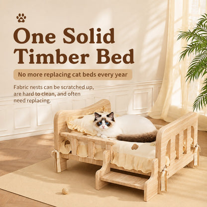 Solid Wood Elevated Pet Bed Sofa for Small to Medium Dogs