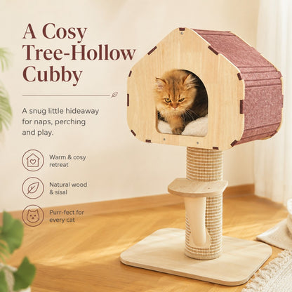 Cat Tree with Condo Scratching Post Interactive Natural Wood Style