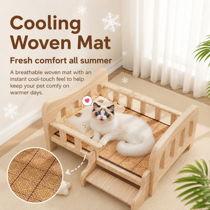 Solid Wood Elevated Pet Bed Sofa for Small to Medium Dogs
