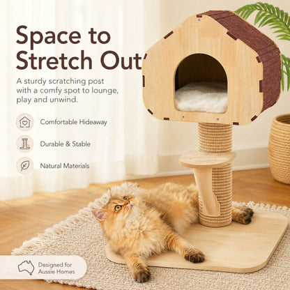 Cat Tree with Condo Scratching Post Interactive Natural Wood Style
