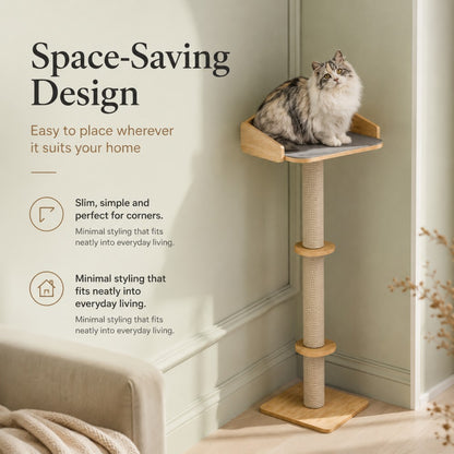 Floor to Ceiling Cat Tree Wooden Climbing Single PoleTower