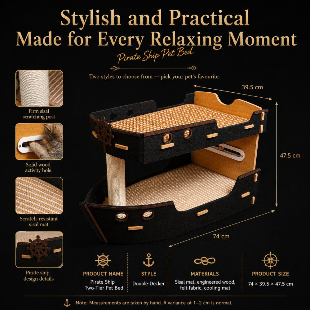 Pirate Ship Double Layer Cat Tree Bed