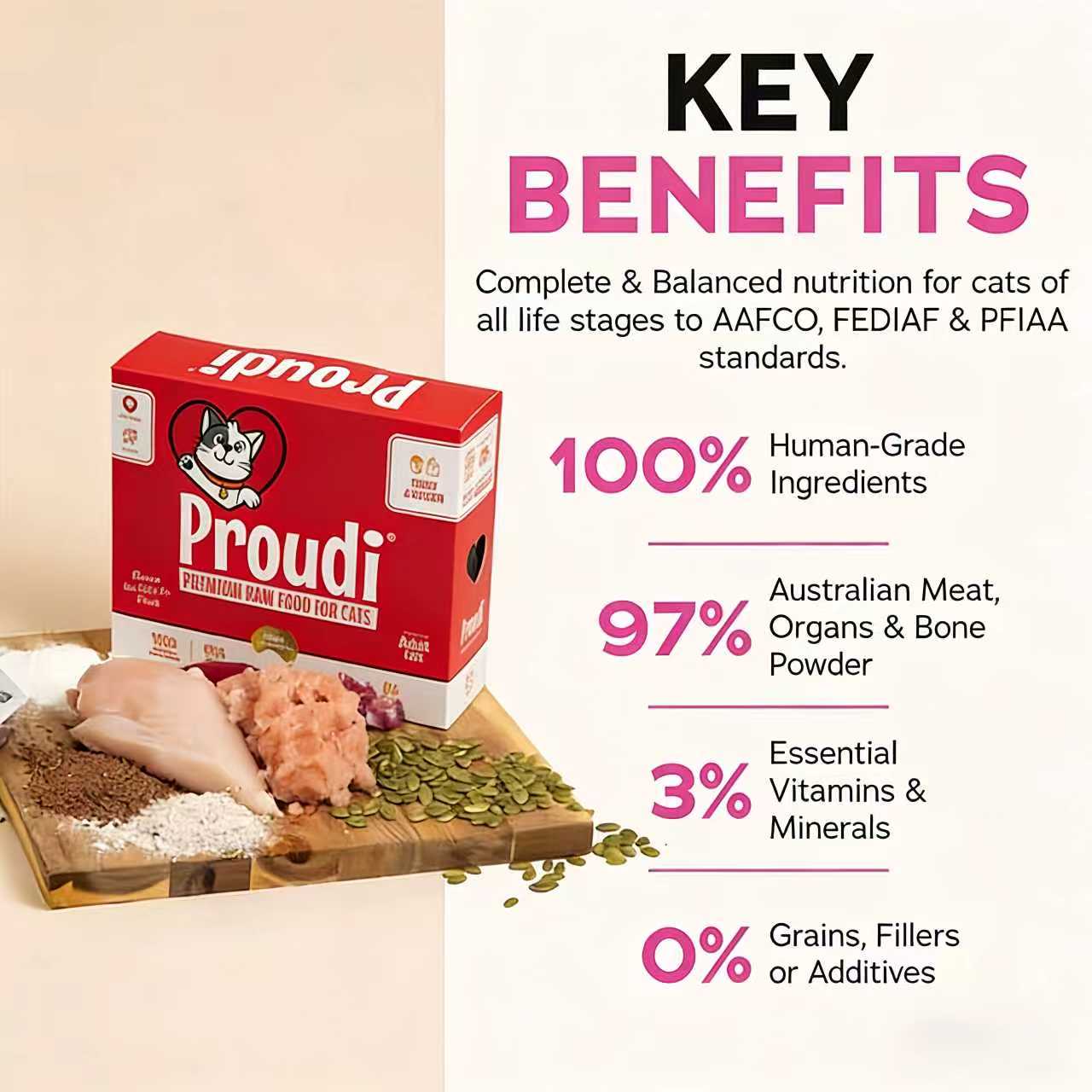 PROUDI Premium Frozen Red Combo Raw Cat Food 1.08kg