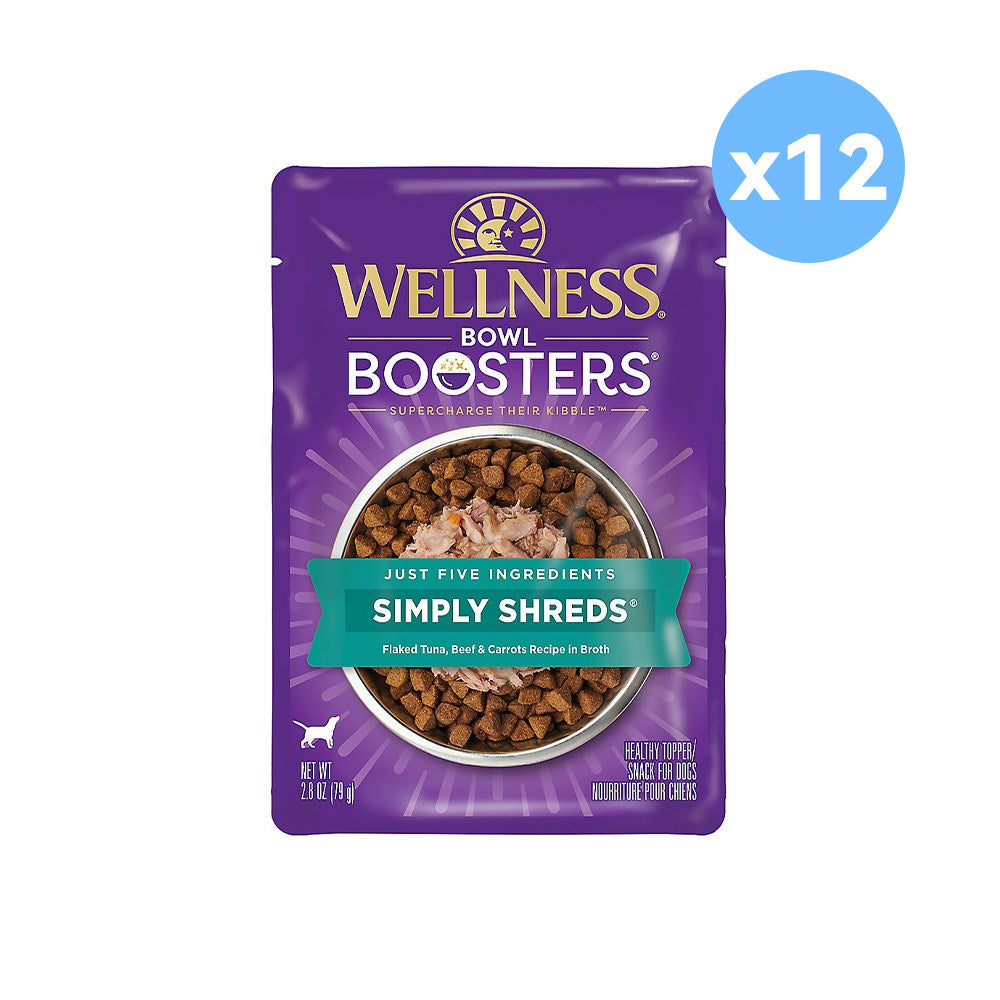 WELLNESS Core Simply Shreds Flaked Tuna, Beef & Carrots Wet Dog Food 79g x 12