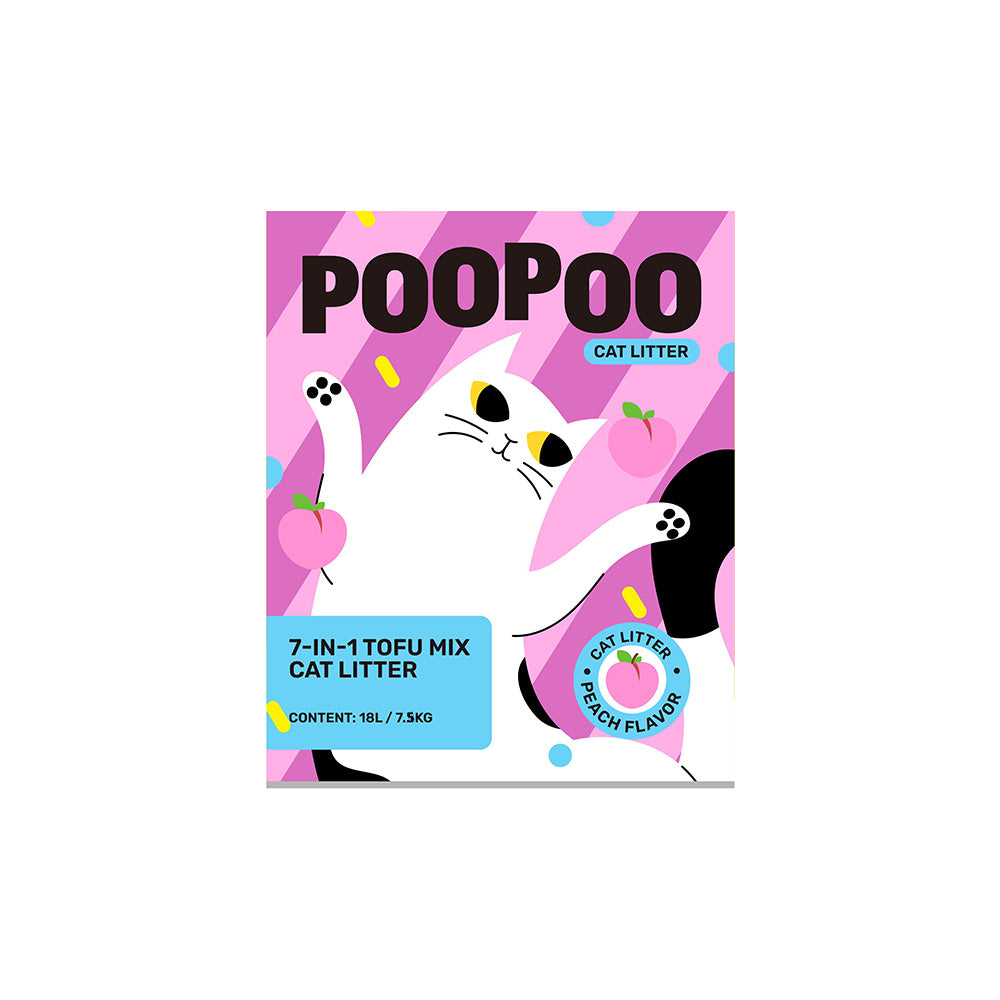 POOPOO 7 IN 1 Tofu Mix Cat Litter - Peach 18L/7.5kg