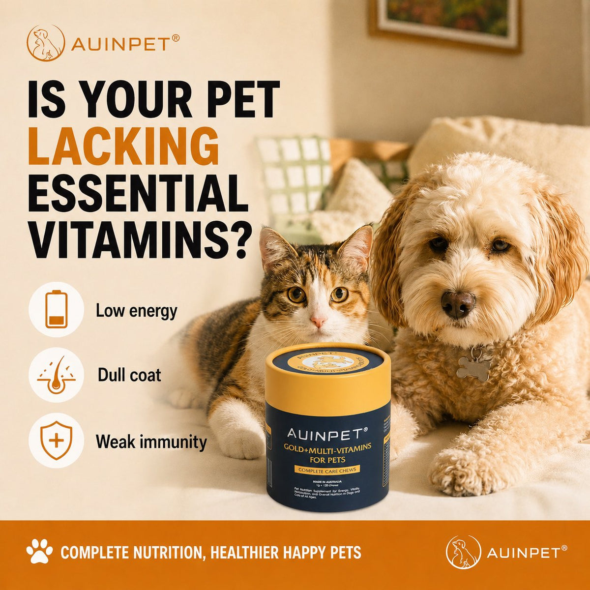 AUINPET Multi - Vitamins Complete Care Chews For Dogs & Cats 180g