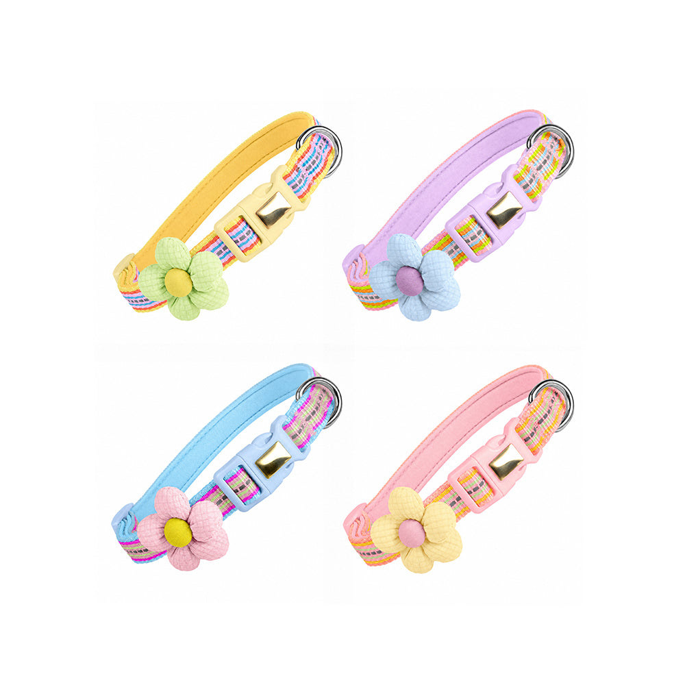 Pet Collar Personalised Engraved Cute Flower Design Adjustable