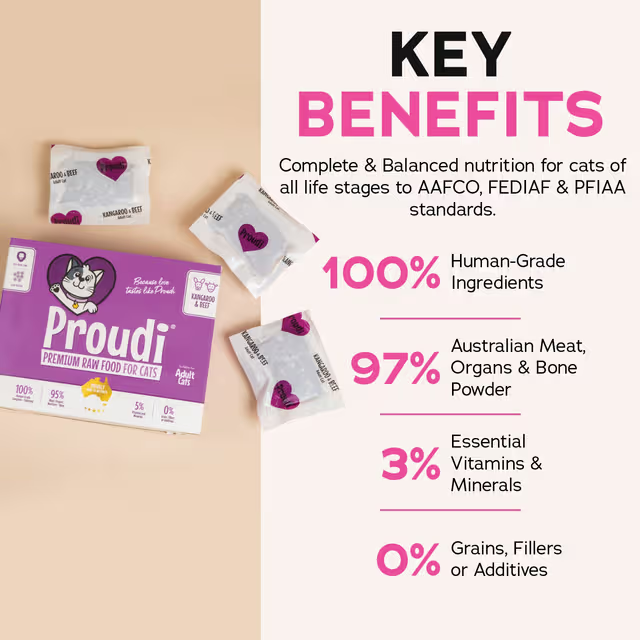 PROUDI Premium Frozen Kangaroo & Beef Raw Cat Food 1.08Kg