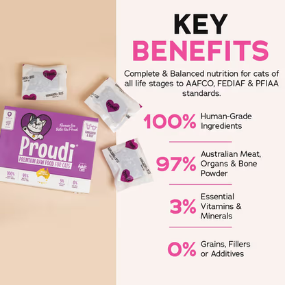 PROUDI Premium Frozen Kangaroo & Beef Raw Cat Food 1.08Kg