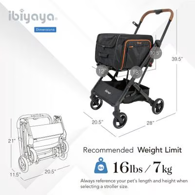 IBIYAYA JetPaw 3-IN-1 Pet Stroller with Removable Carrier