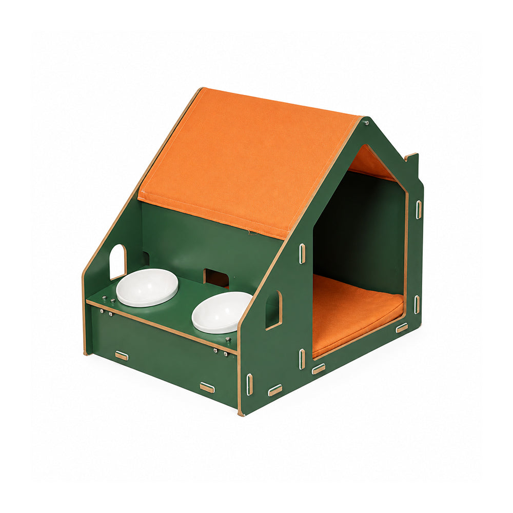 MARTINA Solid Wood Splice Cat House With Bowl