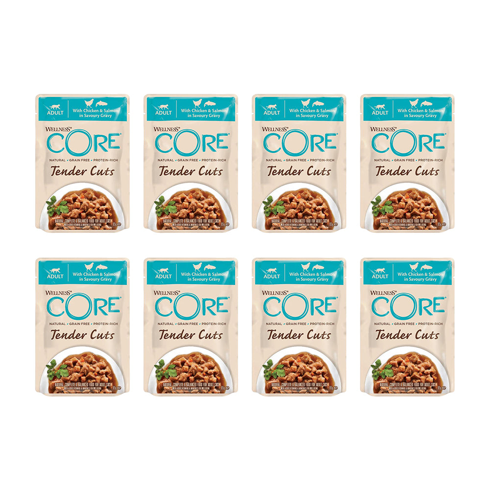WELLNESS Core Tender Cuts With Chicken & Salmon in Savoury Gravy Wet Cat Food 85g x 8