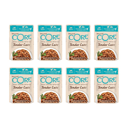 WELLNESS Core Tender Cuts With Chicken & Salmon in Savoury Gravy Wet Cat Food 85g x 8