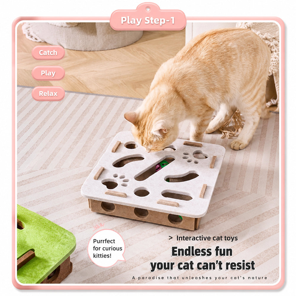 Felt Cat Puzzle Toy Interactive Foraging Box