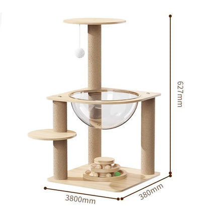 Wooden Cat Tree with Sisal Scratching Posts & Acrylic Space Pod