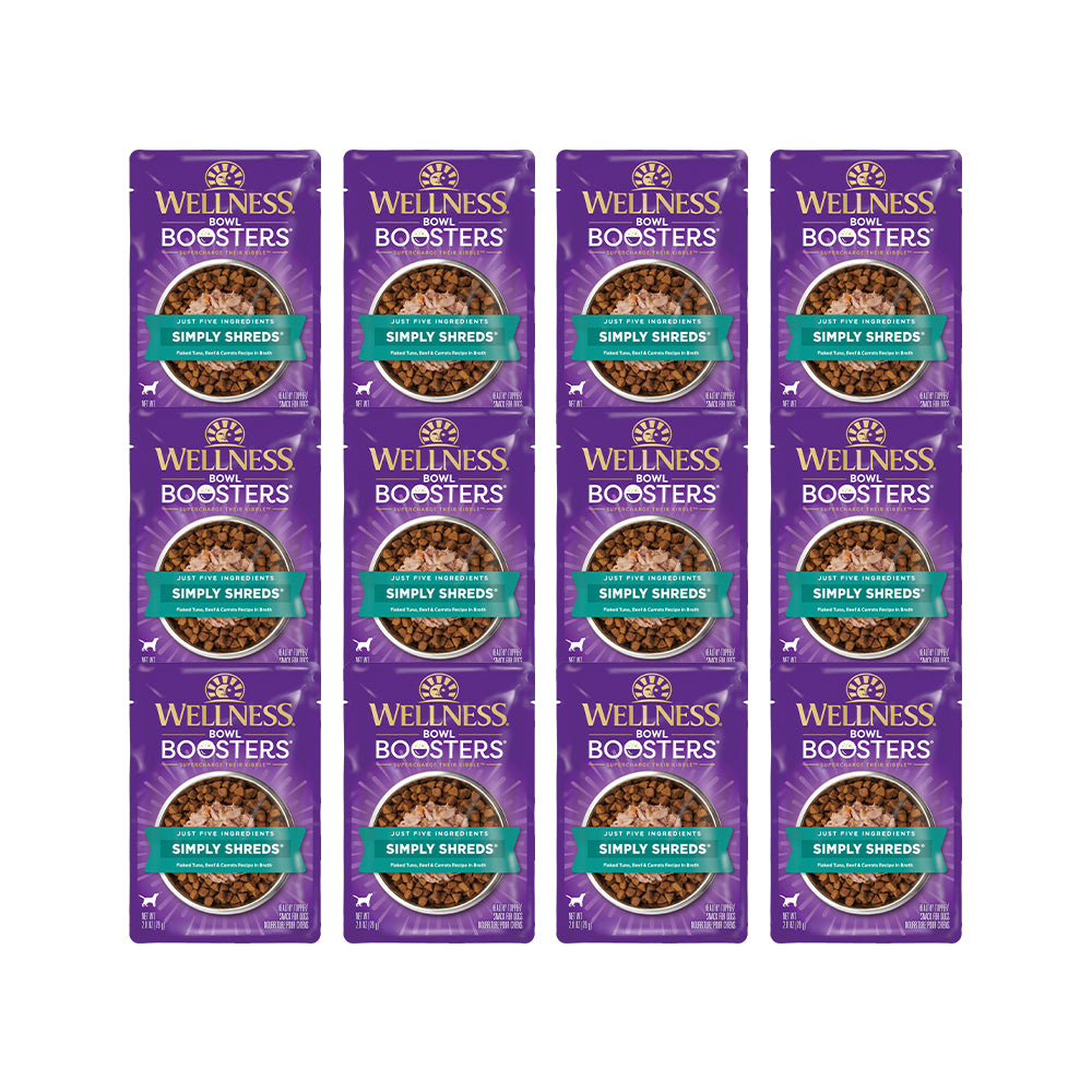 WELLNESS Core Simply Shreds Flaked Tuna, Beef & Carrots Wet Dog Food 79g x 12