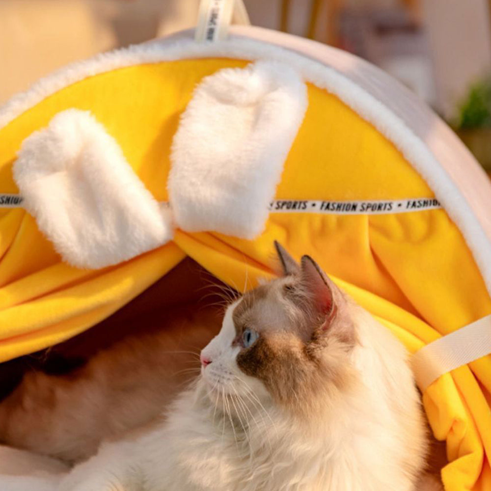 Enclosed Cat Bed | Warm House with Curtain — Bunny Design