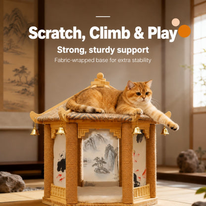 Mountain Pavilion Cat Condo – Integrated Cat Tree with Sisal Posts, Four-Season Use