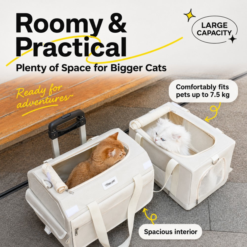 Double-Layer Rolling Pet Carrier – Large Capacity for Cats and Dogs