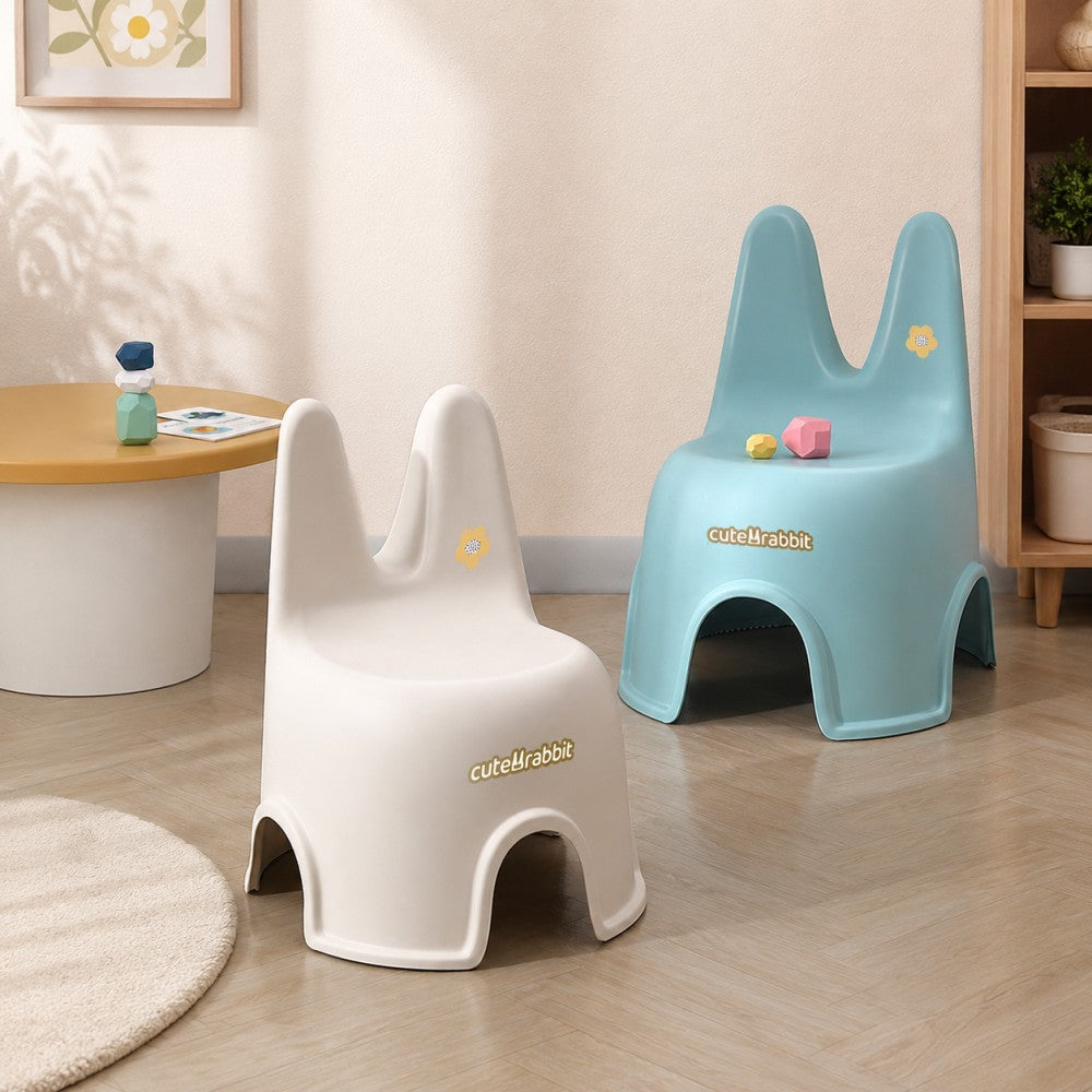 Children’s Cartoon Bunny Plastic Stool – Large Stackable Chair
