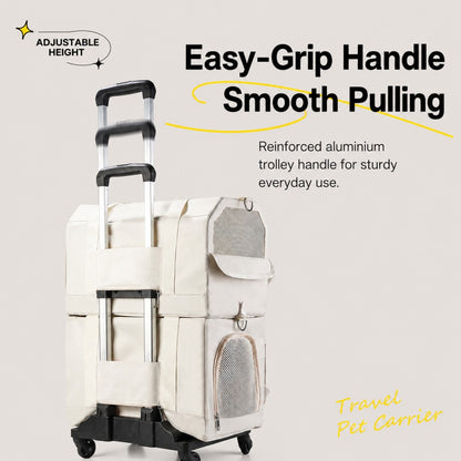 Double-Layer Rolling Pet Carrier – Large Capacity for Cats and Dogs