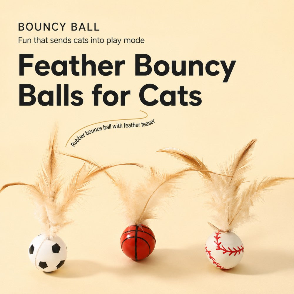 Interactive Feather Bounce Ball – Self-Play Cat Toy