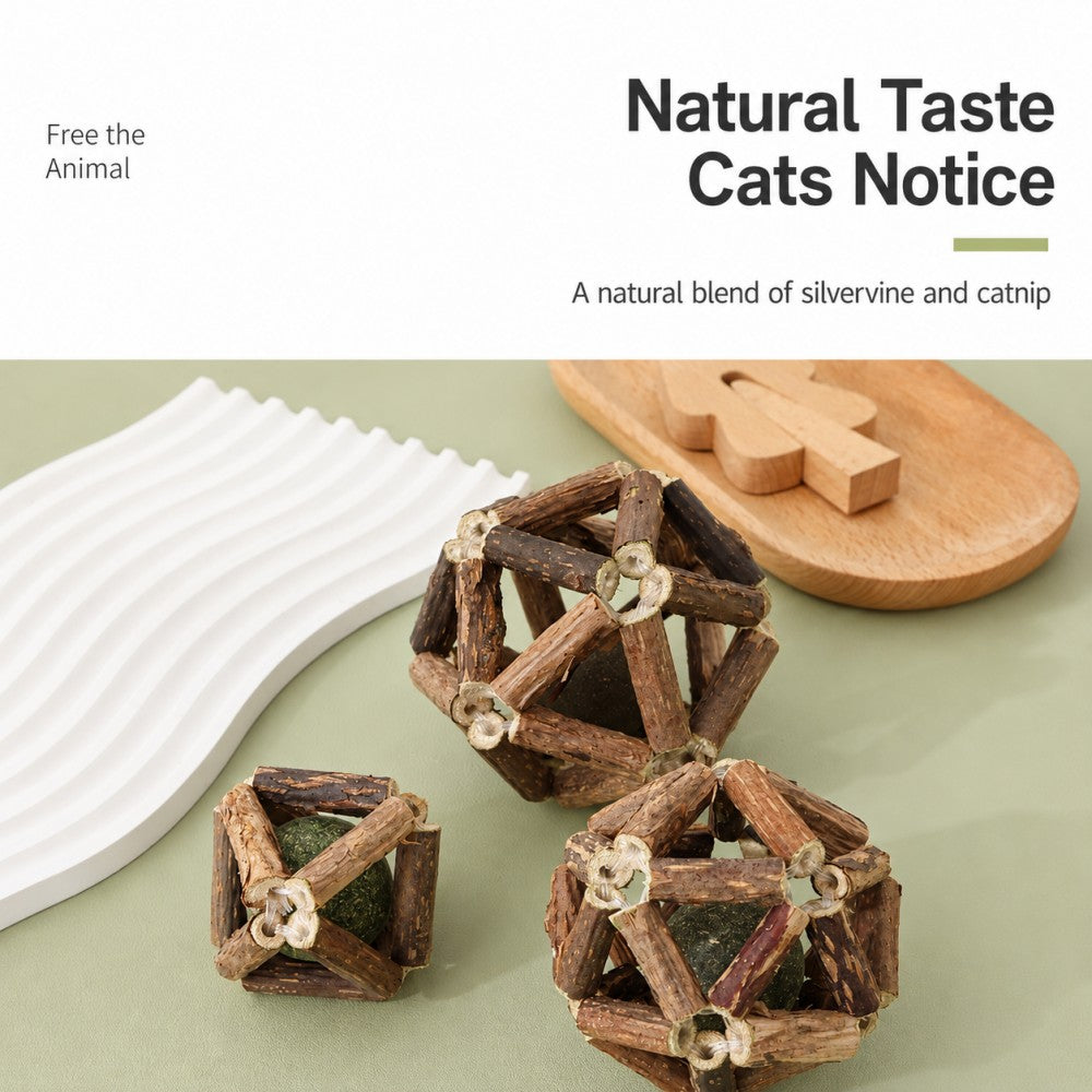 Wood Matatabi Catnip Ball with Bell – Small Size, Interactive Cat Toy