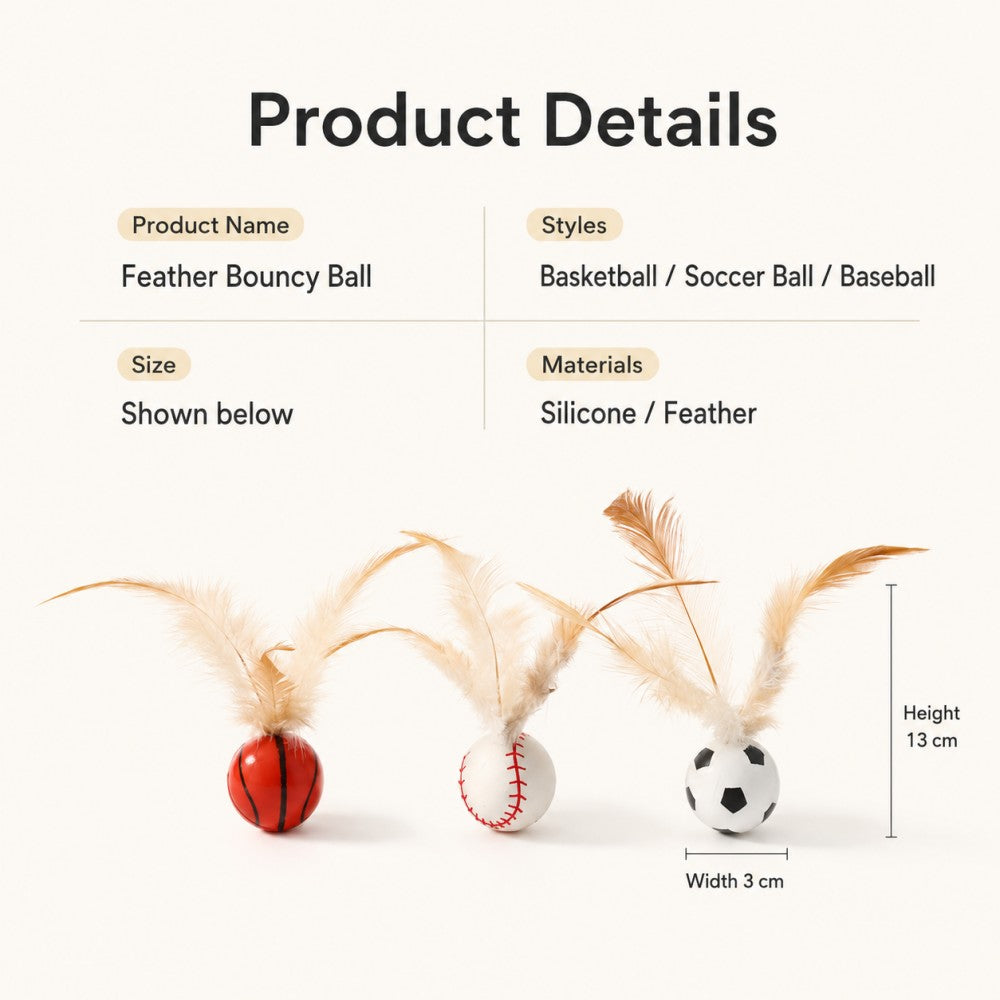 Interactive Feather Bounce Ball – Self-Play Cat Toy