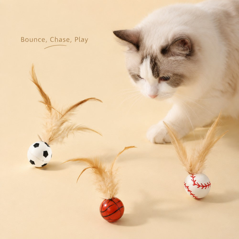 Interactive Feather Bounce Ball – Self-Play Cat Toy
