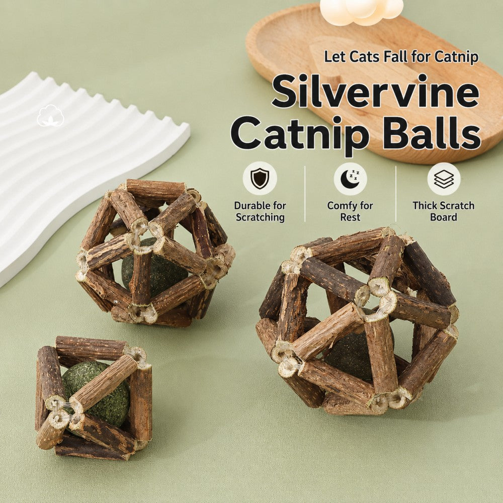 Wood Matatabi Catnip Ball with Bell – Small Size, Interactive Cat Toy