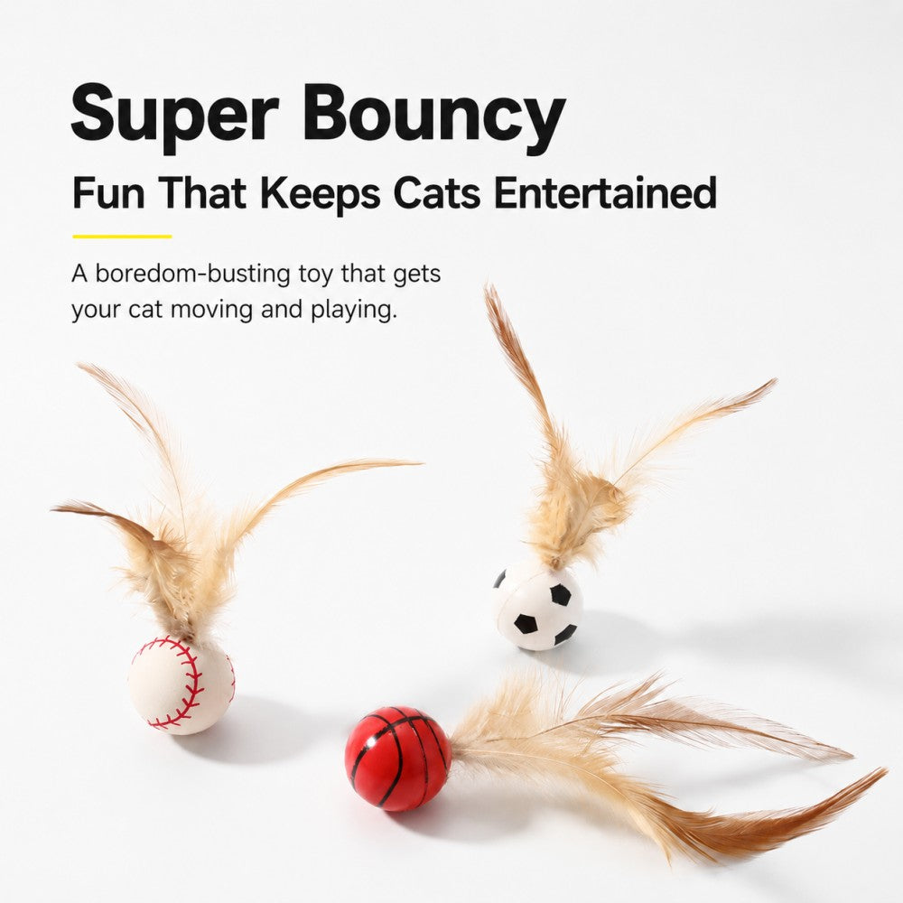 Interactive Feather Bounce Ball – Self-Play Cat Toy