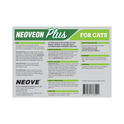 NEOVEON PLUS Fleas And Lice For Cats 4x0.5mL Tubes Green