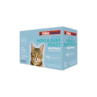FELINE NATURAL Hoki & Beef Grain Free Cat Food 12x85g