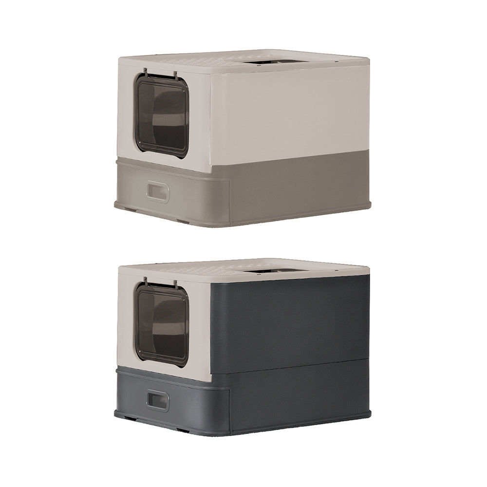 PAKEWAY Foldable Enclosed Cat Litter Box with Stainless Steel Tray 54.2x42.2x38cm