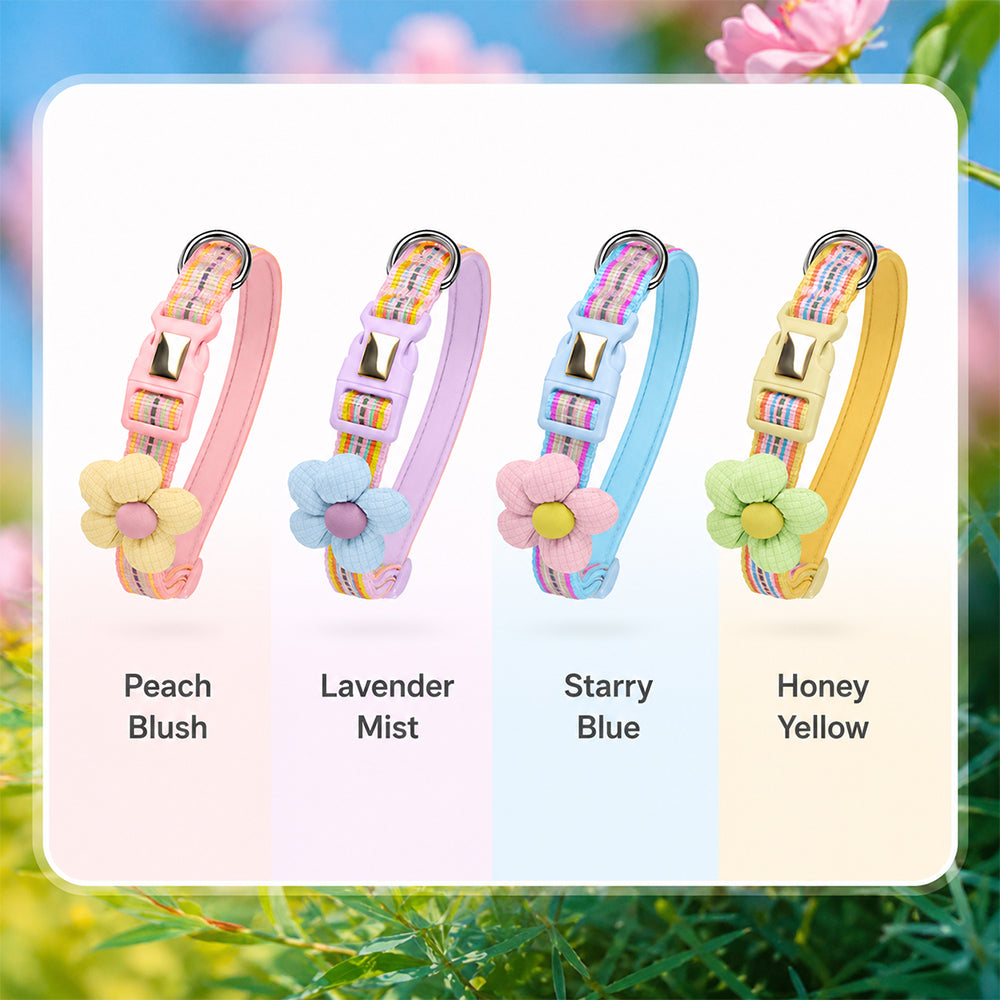 Pet Collar Personalised Engraved Cute Flower Design Adjustable