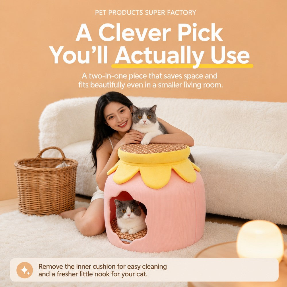 Closed Cat & Dog Stool – Winter Warmth, Human-Cat Shared, Four-Season Use
