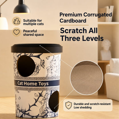 Double-Layer Cat Scratcher Villa – Coffee Barrel Design 70cm