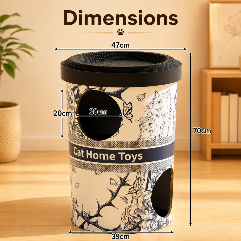 Double-Layer Cat Scratcher Villa – Coffee Barrel Design 70cm