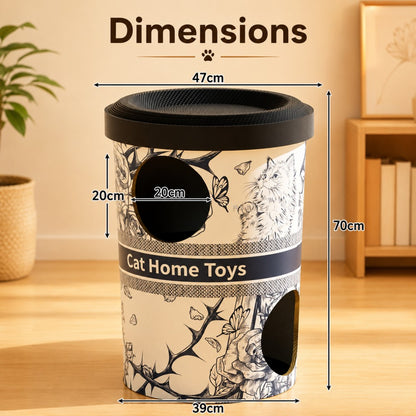 Double-Layer Cat Scratcher Villa – Coffee Barrel Design 70cm