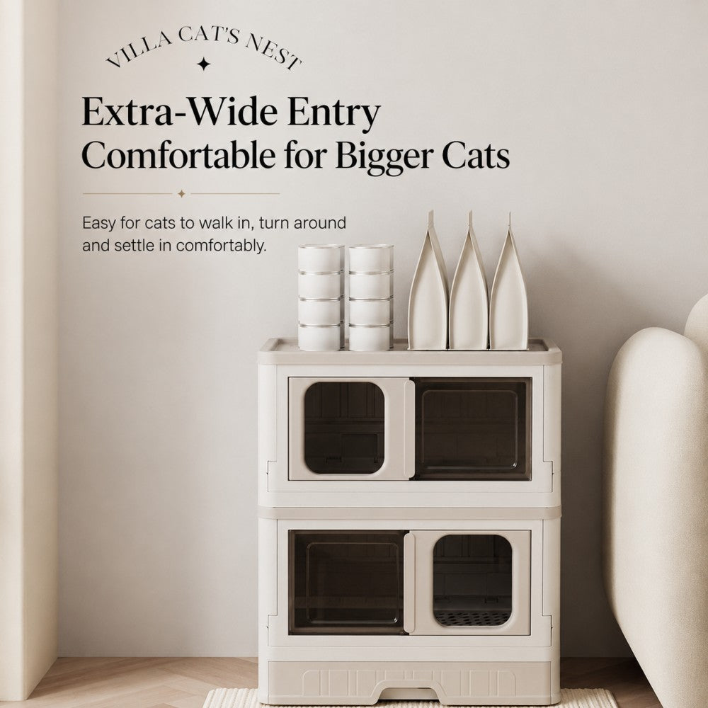 Full-Enclosed Foldable Cat Litter Box – Large 3-Layer Combo