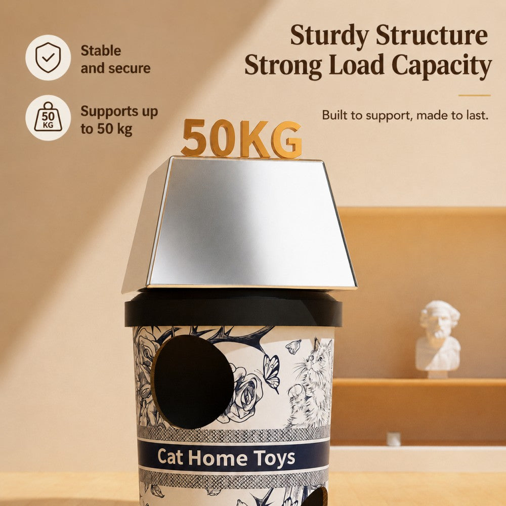 Double-Layer Cat Scratcher Villa – Coffee Barrel Design 70cm