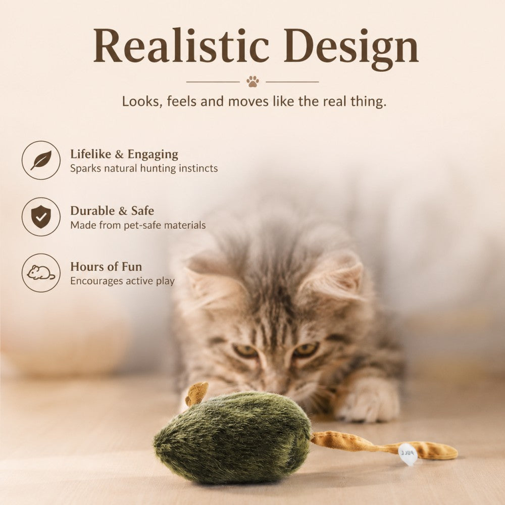 Smart Interactive Dark Green Mouse Cat Toy – Motion Sensor Self-Play Toy