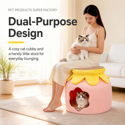 Closed Cat & Dog Stool – Winter Warmth, Human-Cat Shared, Four-Season Use