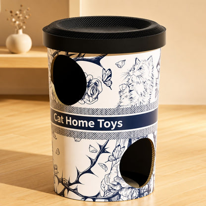 Double-Layer Cat Scratcher Villa – Coffee Barrel Design 70cm