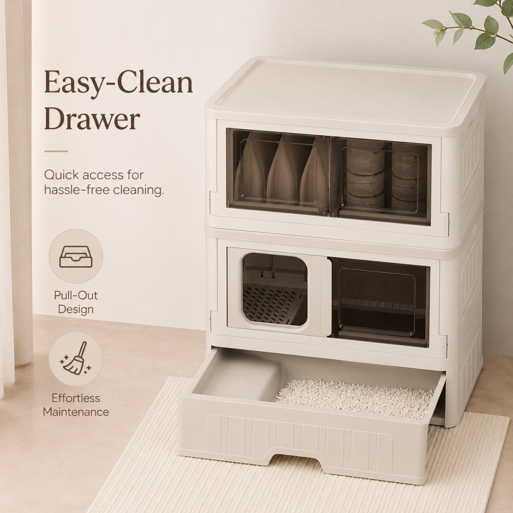 Full-Enclosed Foldable Cat Litter Box – Large 3-Layer Combo