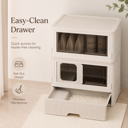 Full-Enclosed Foldable Cat Litter Box – Large 3-Layer Combo