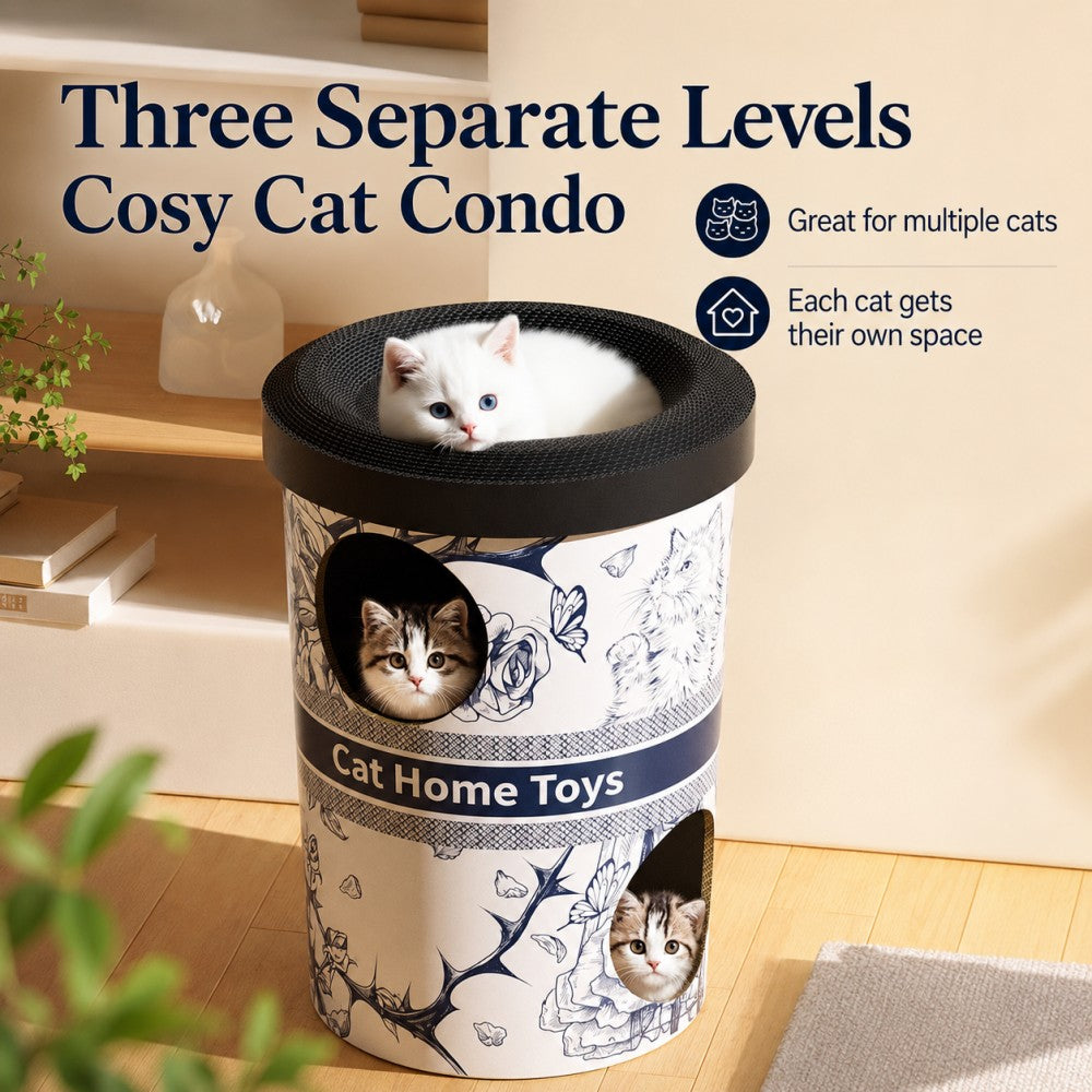 Double-Layer Cat Scratcher Villa – Coffee Barrel Design 70cm