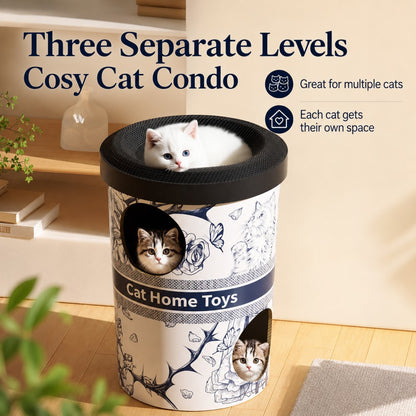Double-Layer Cat Scratcher Villa – Coffee Barrel Design 70cm